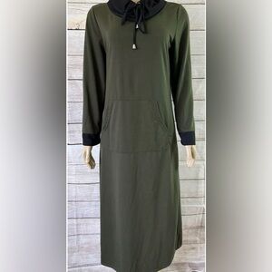 Ekouaer Women Green Black Neck Jersey Tunic Stretch Dress Size M